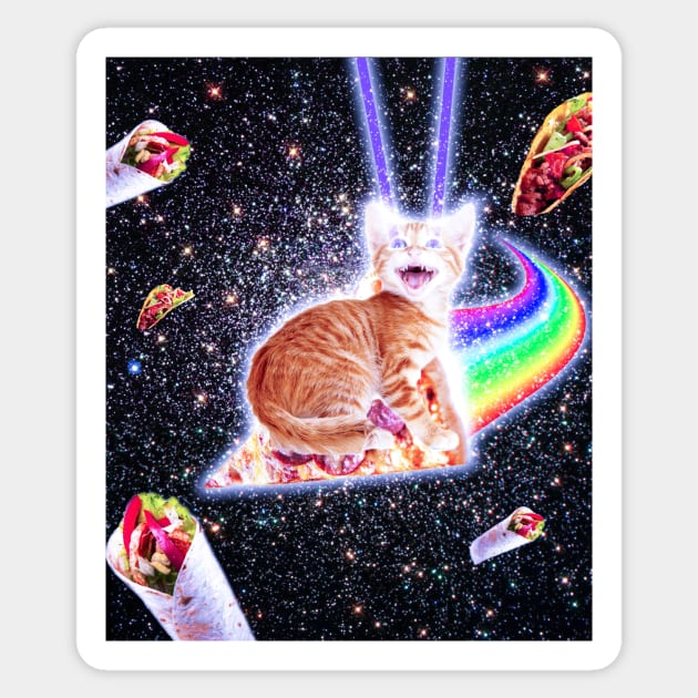 Laser Eyes Space Cat Riding Rainbow Pizza Sticker by Random Galaxy